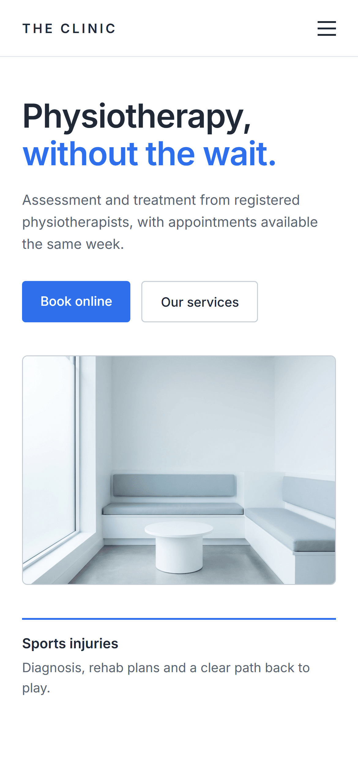 Indicative phone website mockup in the Clean direction.